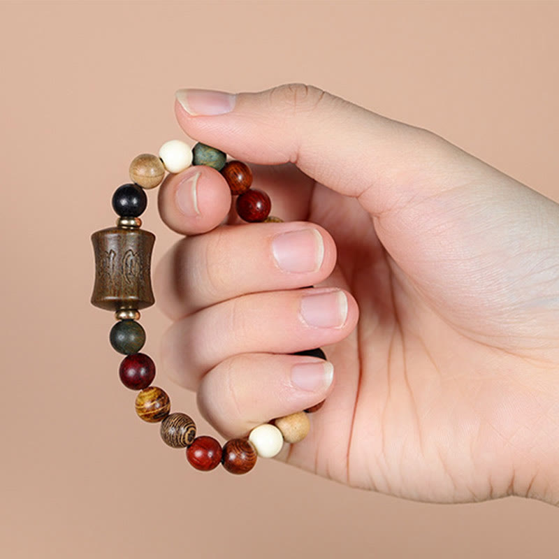 8mm Multicolored Sandalwood Om Mani Padme Hum Protection Bracelet