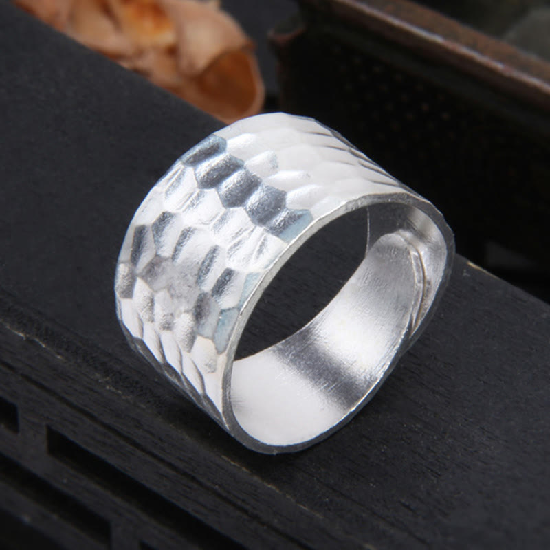 Handmade 990 Sterling Silver Spiritual Ring with Hammered Pattern