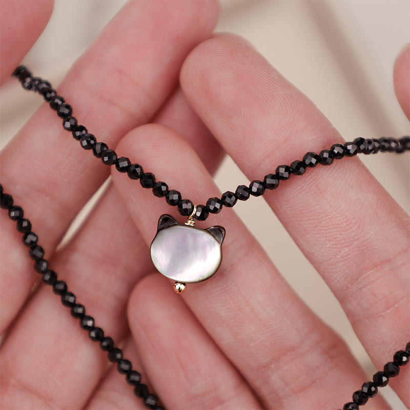 Black Spinel Cat Motivate Choker Necklace 38cm