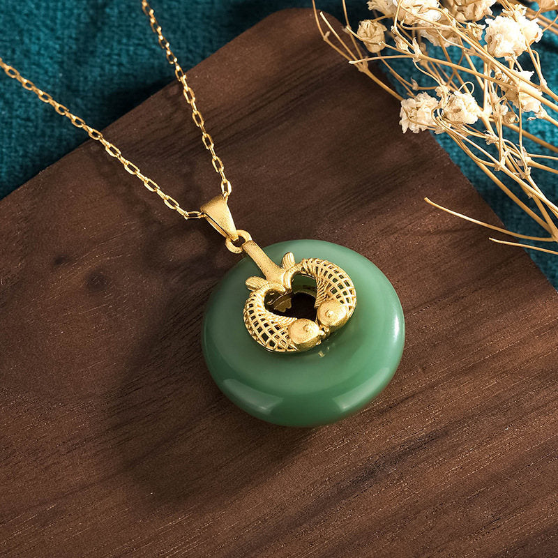 Cyan Jade Koi Fish Luck Necklace for Success & Harmony