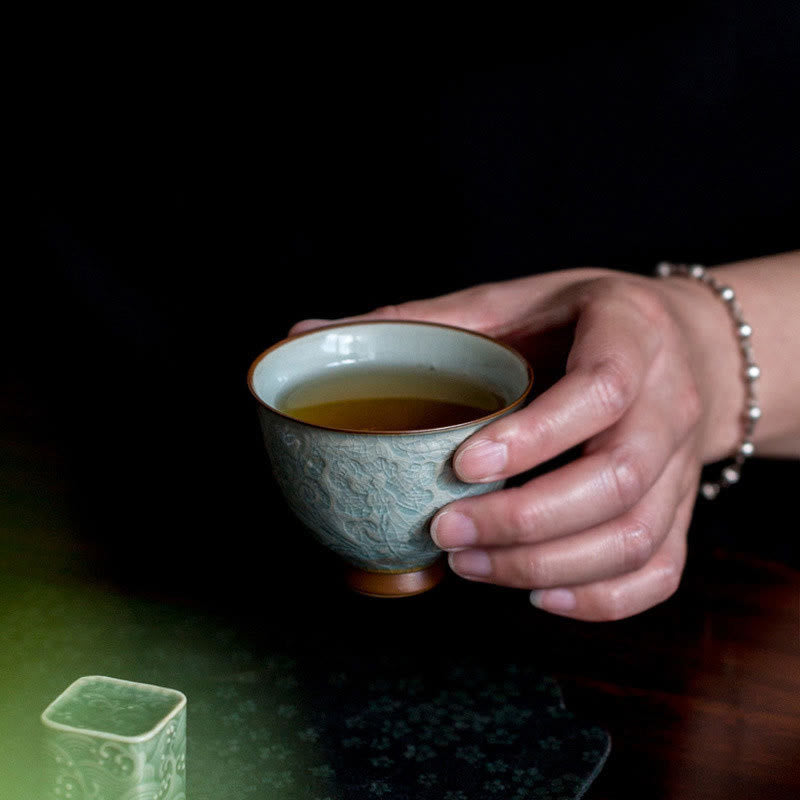 Lotus Carved Ceramic Zen Decor Teacup 95ml