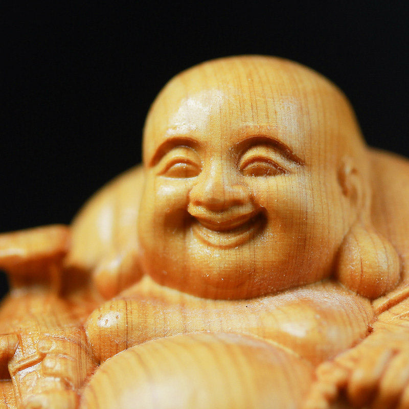 Laughing Buddha Boxwood Compassion Statue 5cm Home & Car Decor