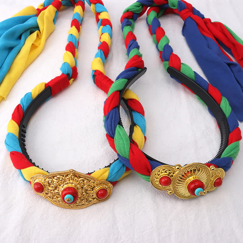Copper Spiritual Hair Accessories with Colorful Tibetan Tassel Beads