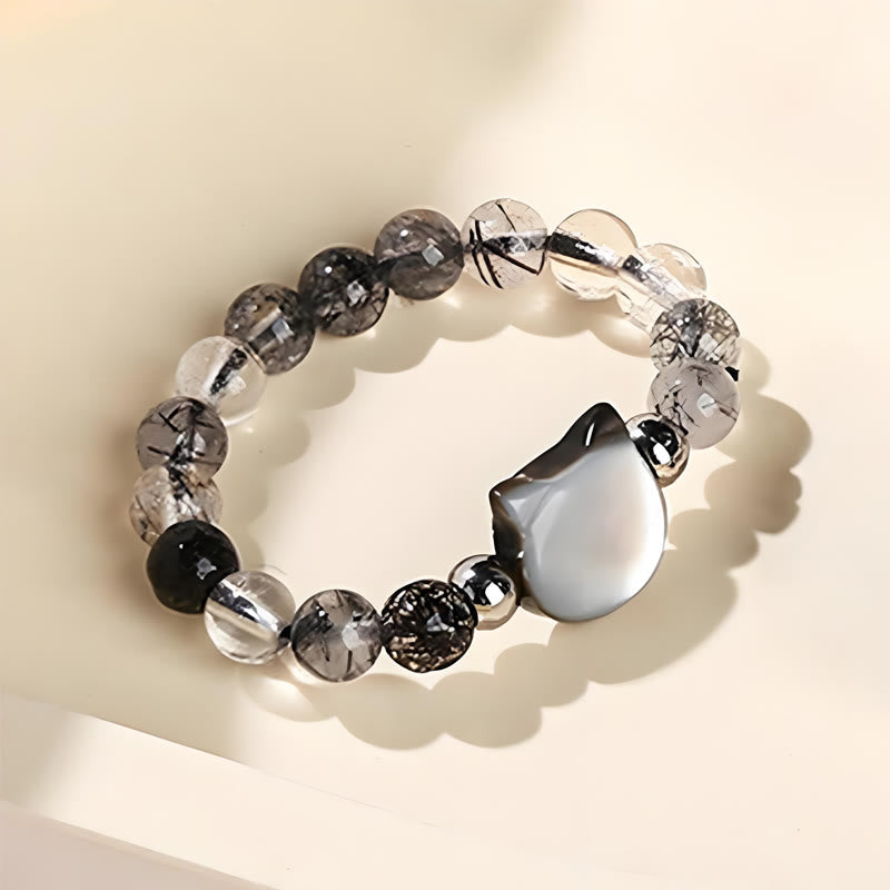 Adjustable 3mm Black Rutilated Quartz Rabbit Ring