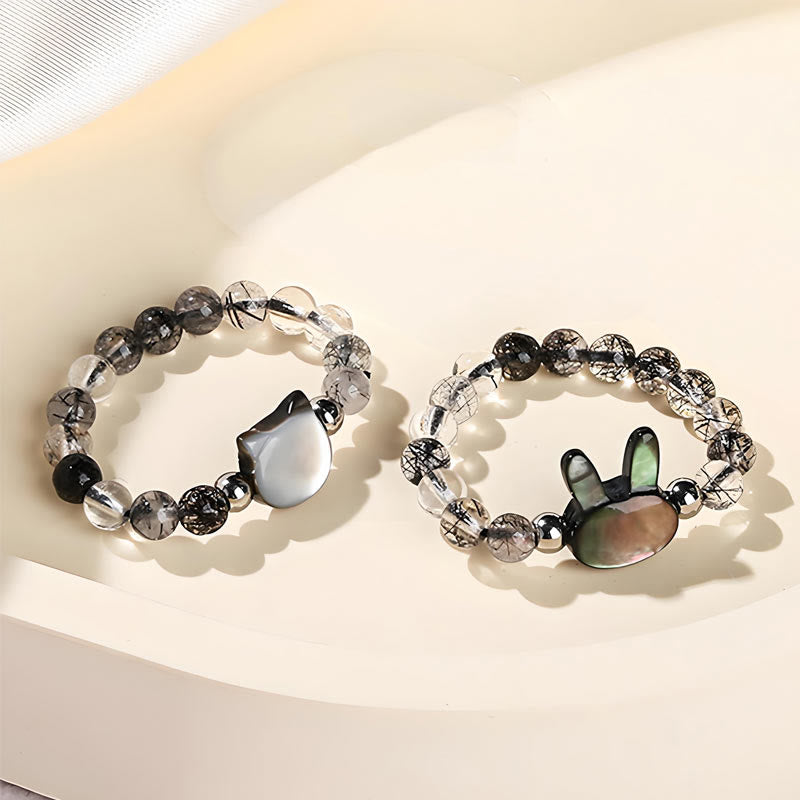 Adjustable 3mm Black Rutilated Quartz Rabbit Ring