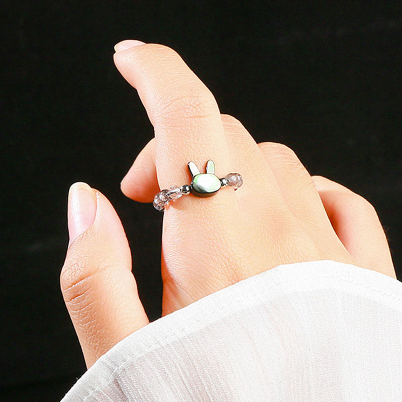 Adjustable 3mm Black Rutilated Quartz Rabbit Ring