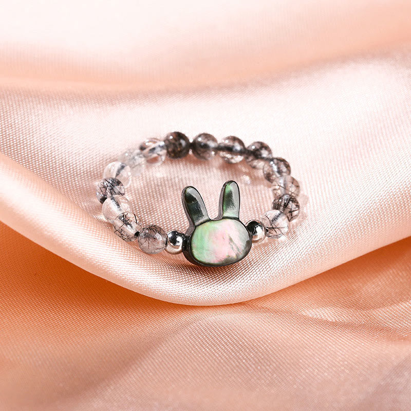 Adjustable 3mm Black Rutilated Quartz Rabbit Ring