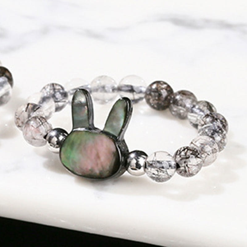 Adjustable 3mm Black Rutilated Quartz Rabbit Ring