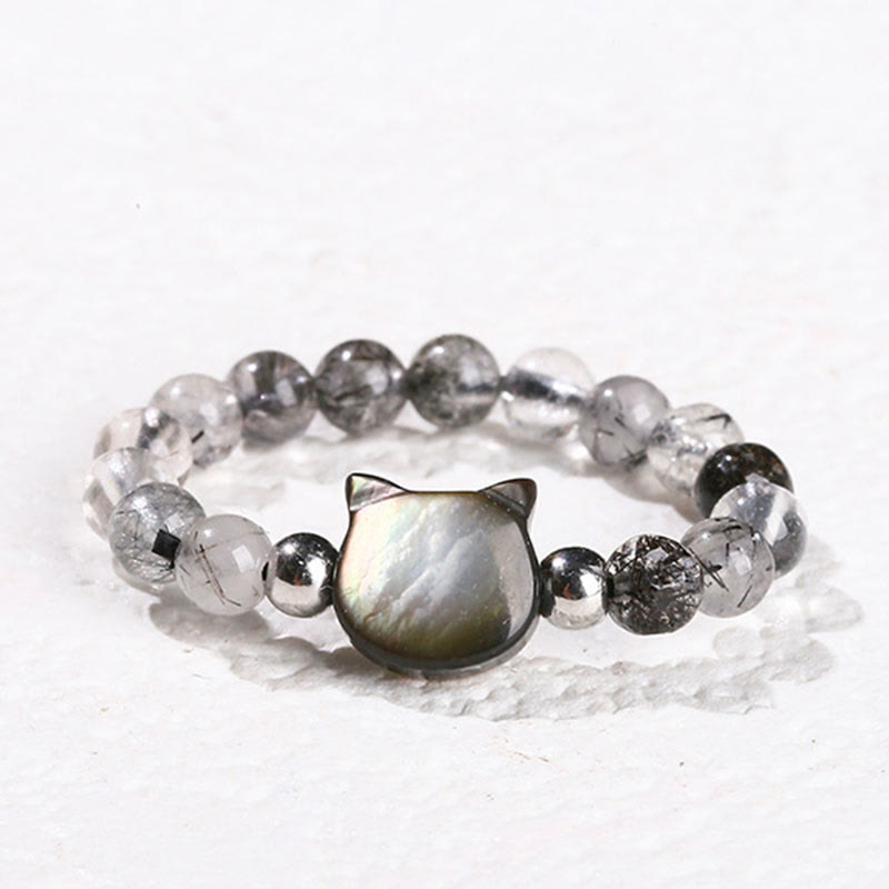 Adjustable 3mm Black Rutilated Quartz Rabbit Ring