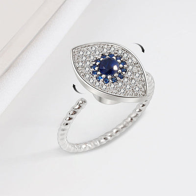 Adjustable 925 Sterling Silver Evil Eye Protection Ring