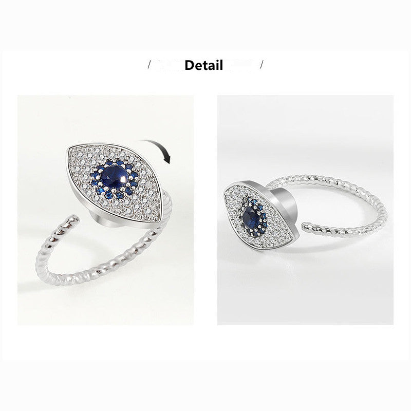 Adjustable 925 Sterling Silver Evil Eye Protection Ring