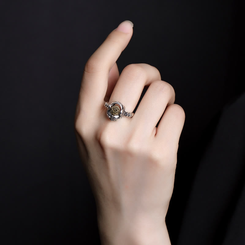 Adjustable 925 Sterling Silver PiXiu Copper Coin Wealth Ring