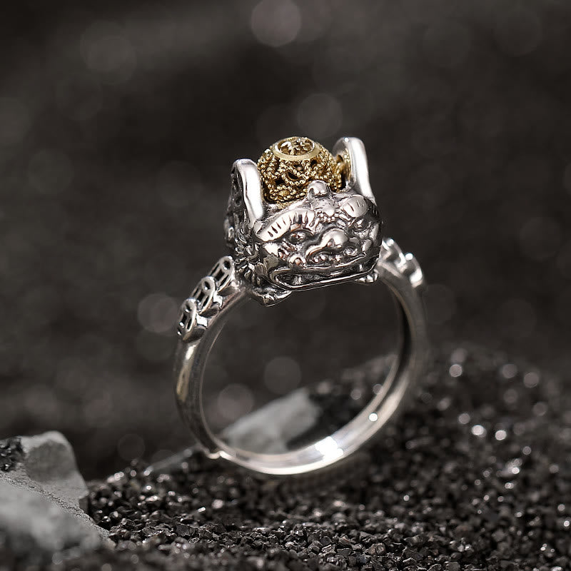 Adjustable 925 Sterling Silver PiXiu Copper Coin Wealth Ring
