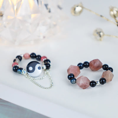 Adjustable Agate Yin Yang Symbol Balance Luck Ring