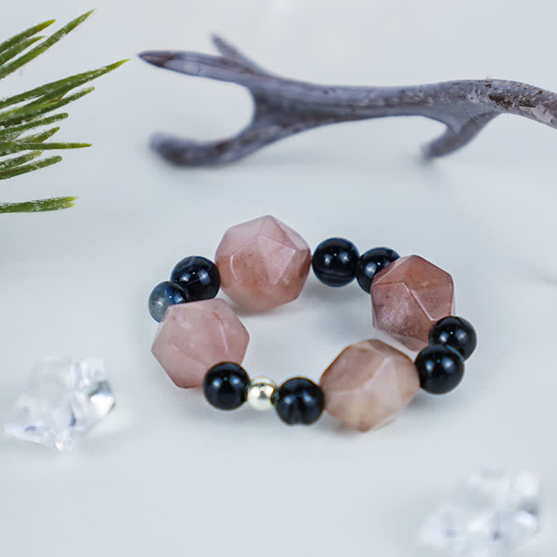 Adjustable Agate Yin Yang Symbol Balance Luck Ring