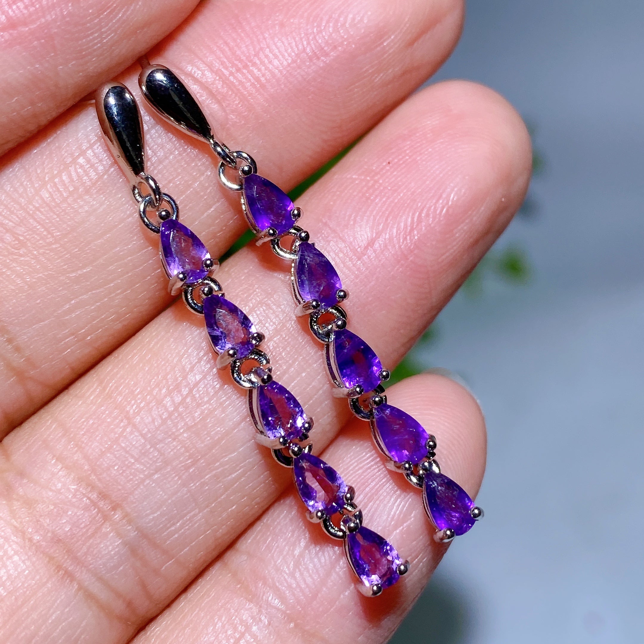 Adjustable Amethyst Crystal Ear Stud Earrings for Healing