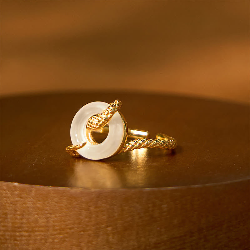 Adjustable Chalcedony Peace Buckle Snake Ring 925 Sterling Silver