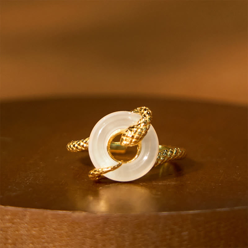 Adjustable Chalcedony Peace Buckle Snake Ring 925 Sterling Silver