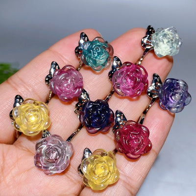 Adjustable Colorful Fluorite Flower Ring for Healing Energy