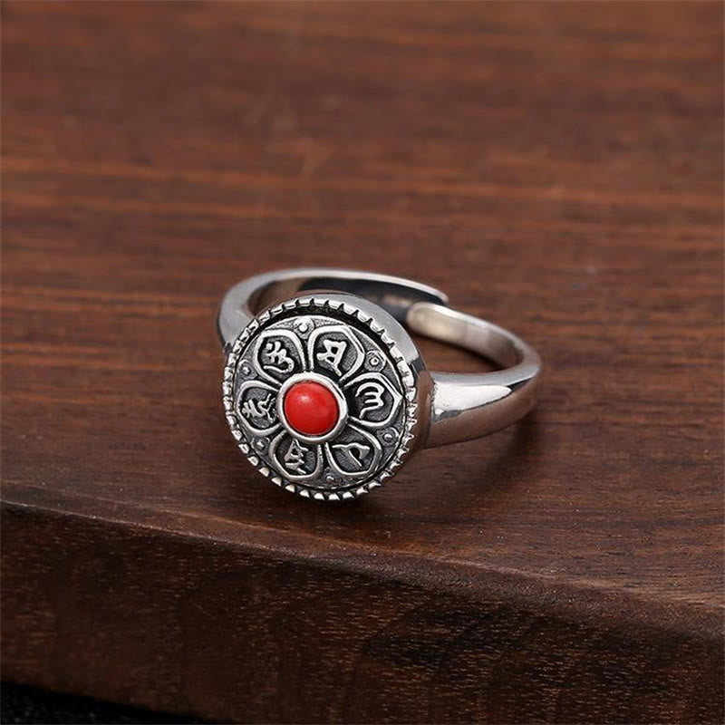 Adjustable Copper Om Mani Padme Hum Ring Spiritual Peace