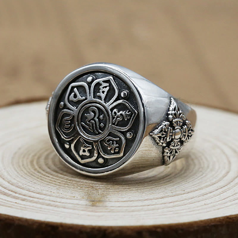 Adjustable Copper Om Mani Padme Hum Rotatable Ring