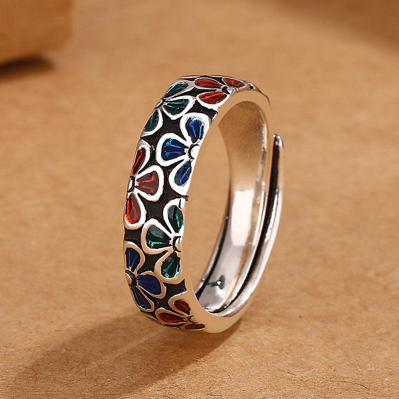 Adjustable Copper Spiritual Healing Ring with Plum Blossoms