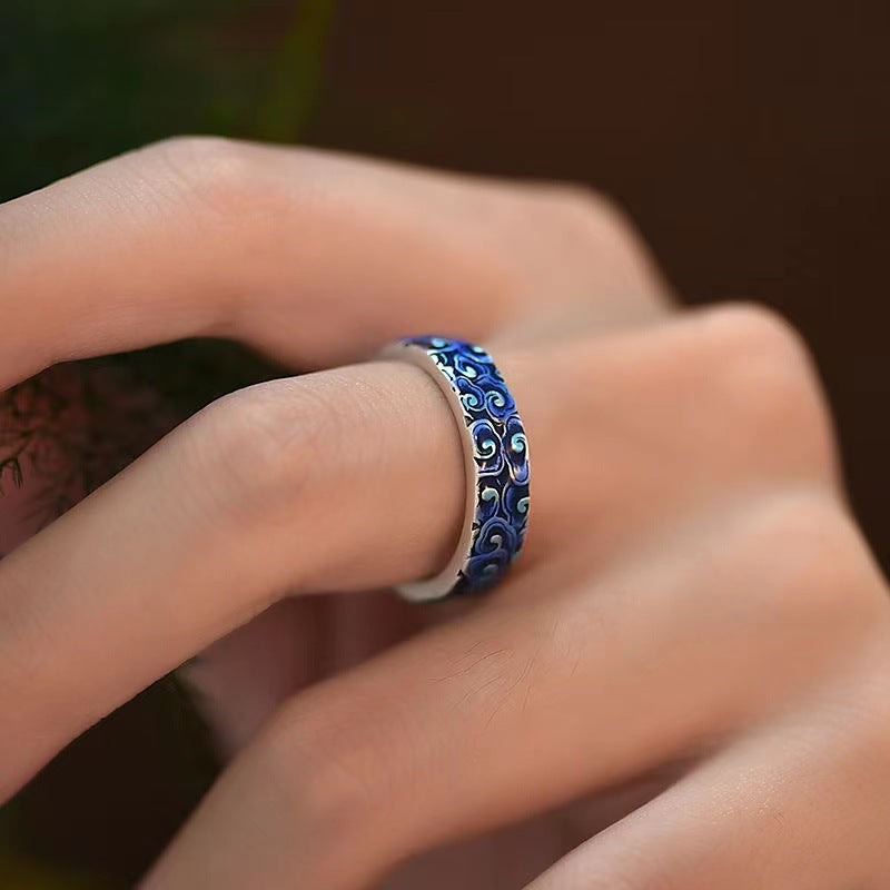 Adjustable Copper Spiritual Ring with Auspicious Clouds Design