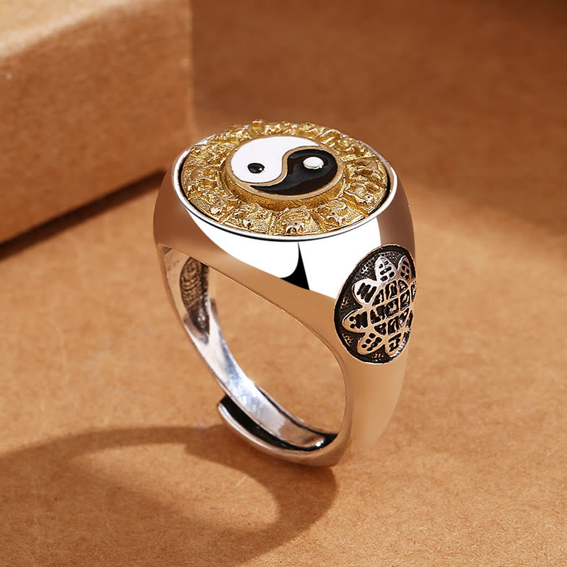 Adjustable Copper Yin Yang Ring with Chinese Zodiac for Wealth