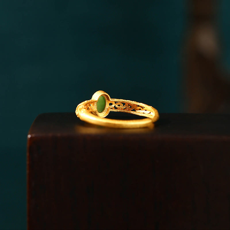 Adjustable Cyan Jade Luck Ring for Success and Healing