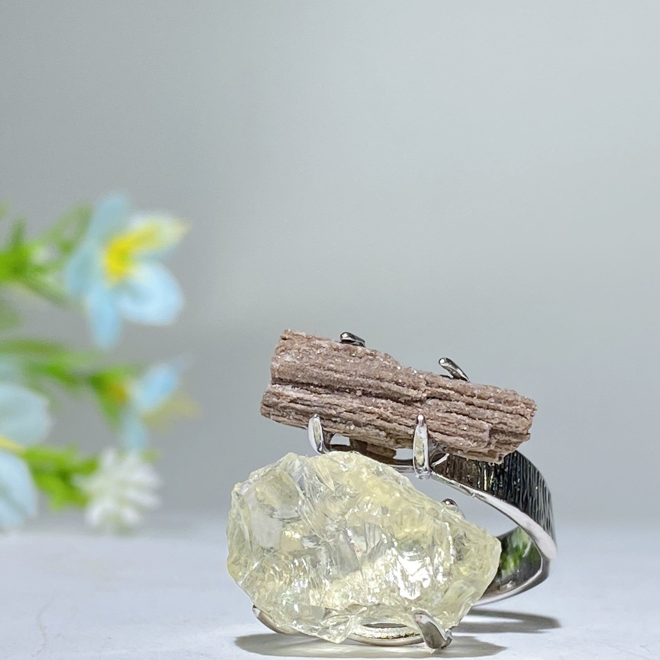 Adjustable Double Raw Crystal Stone Spiritual Ring Healing Energy