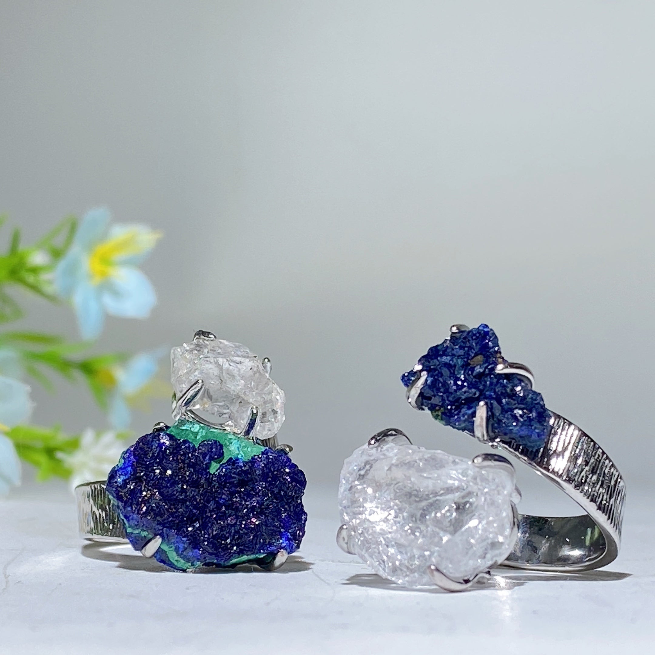 Adjustable Double Raw Crystal Stone Spiritual Ring Healing Energy