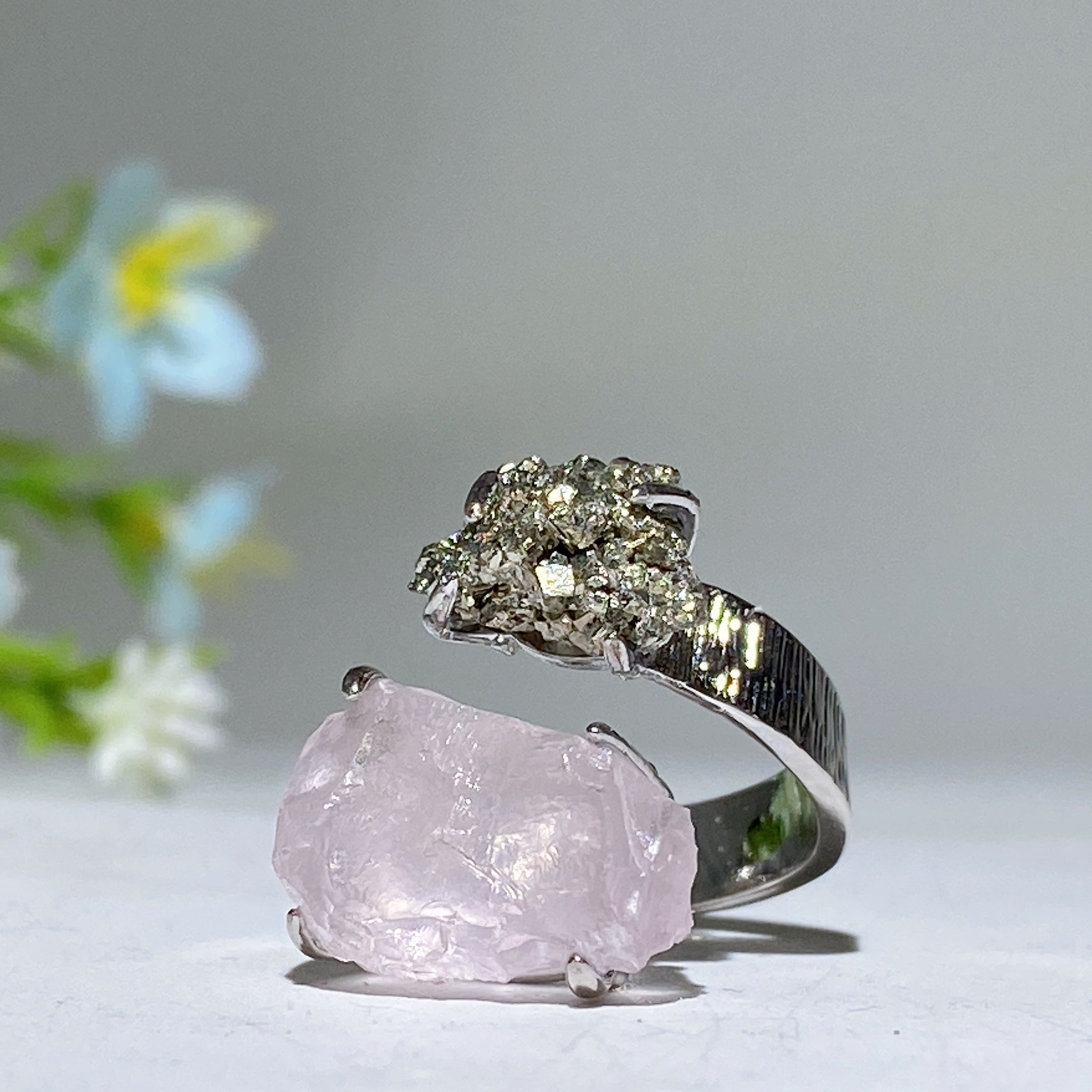 Adjustable Double Raw Crystal Stone Spiritual Ring Healing Energy