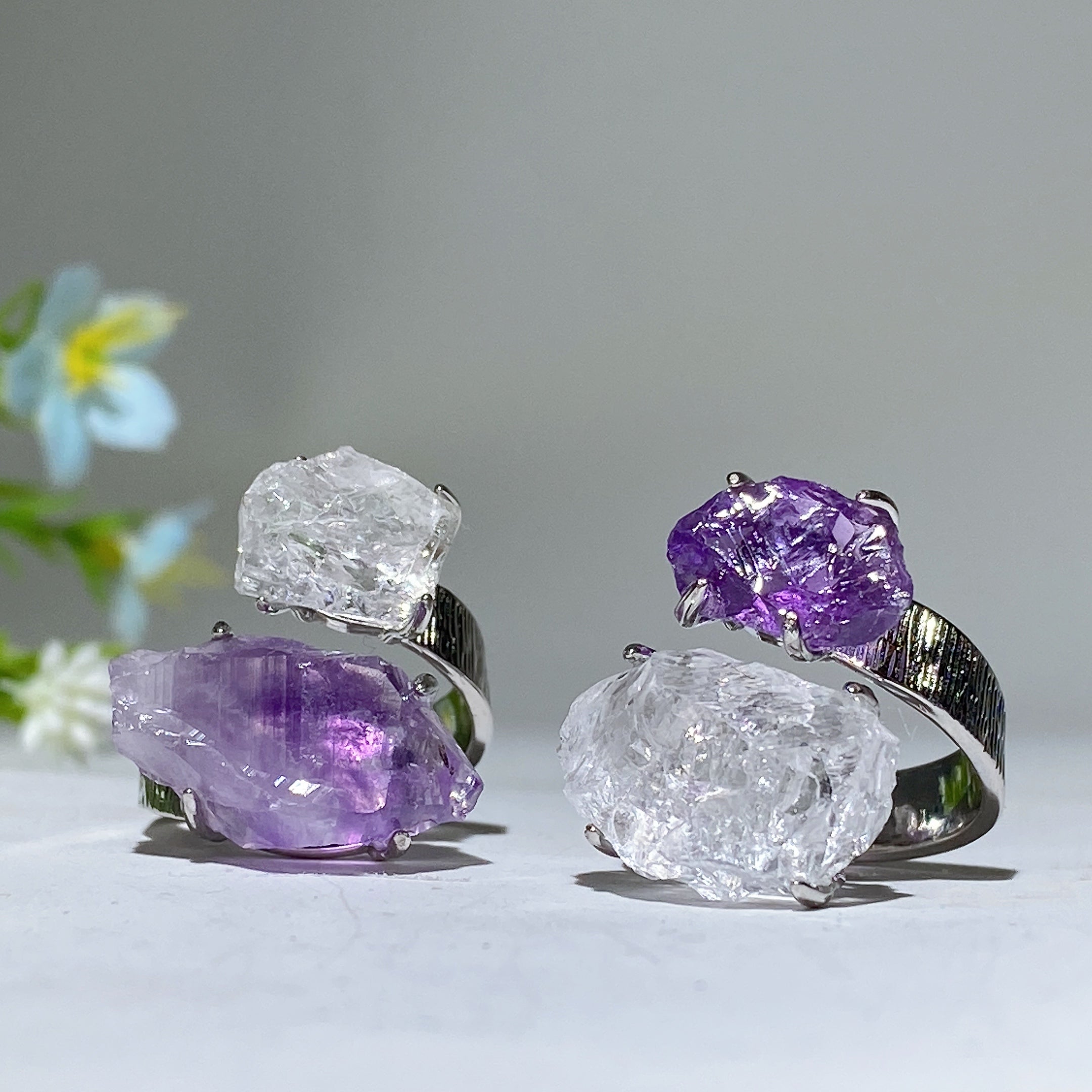 Adjustable Double Raw Crystal Stone Spiritual Ring Healing Energy
