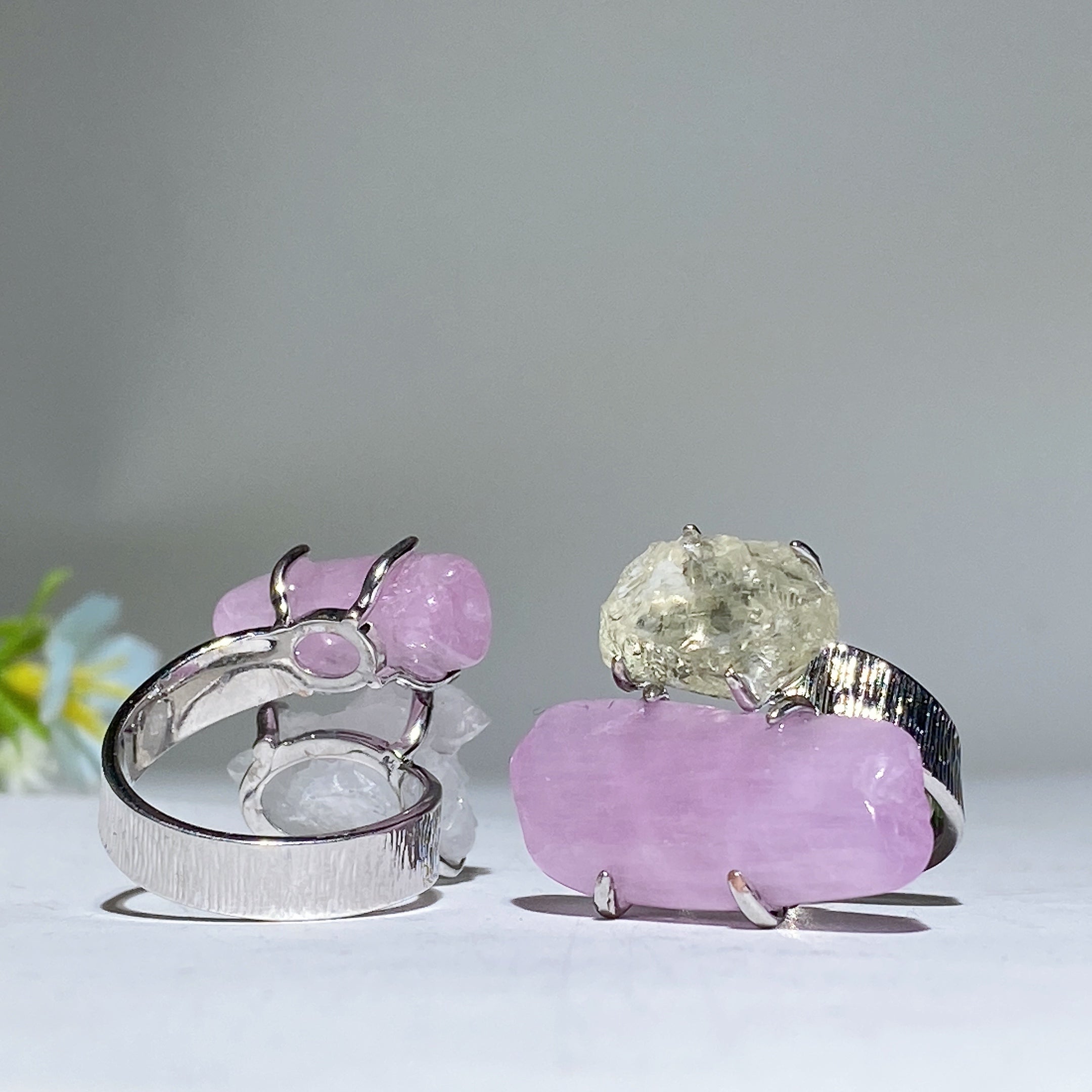 Adjustable Double Raw Crystal Stone Spiritual Ring Healing Energy