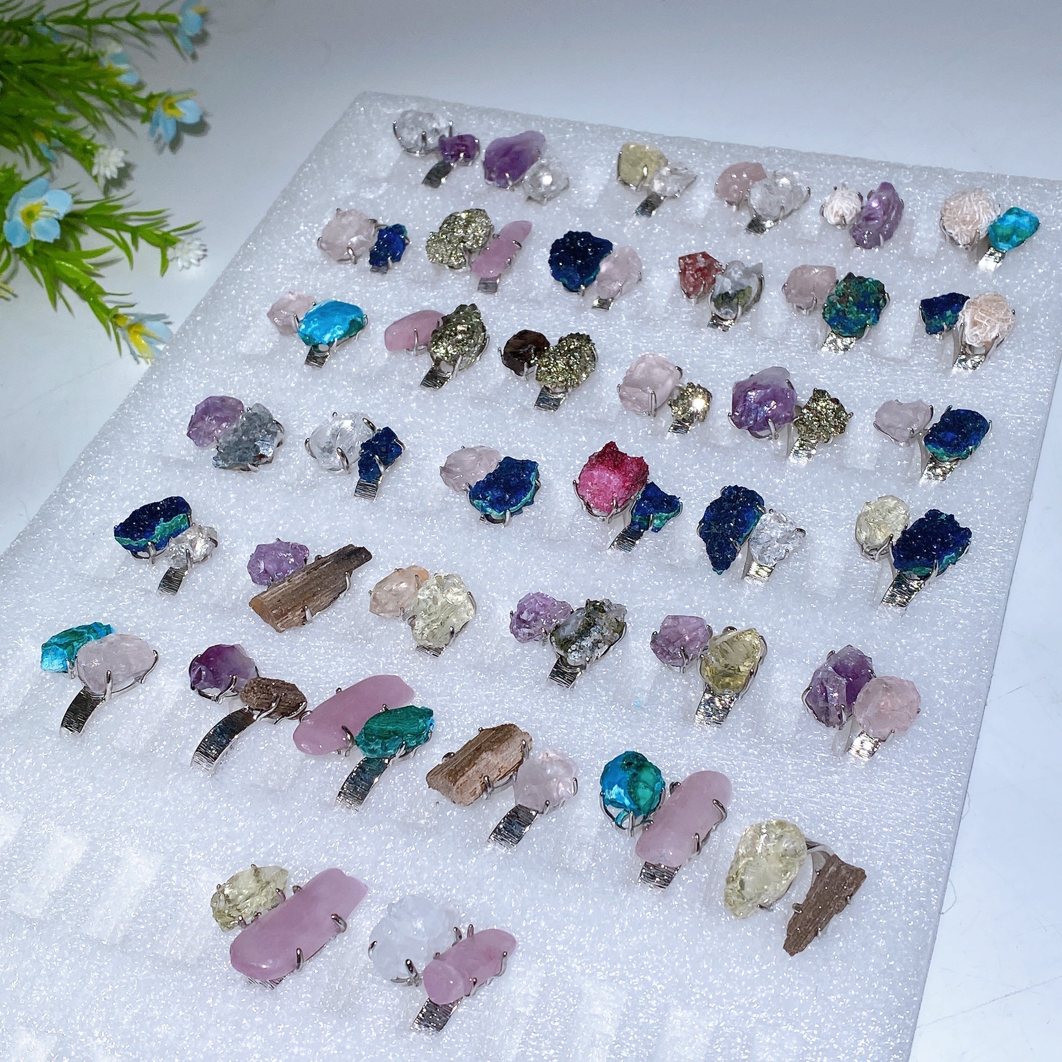 Adjustable Double Raw Crystal Stone Spiritual Ring Healing Energy