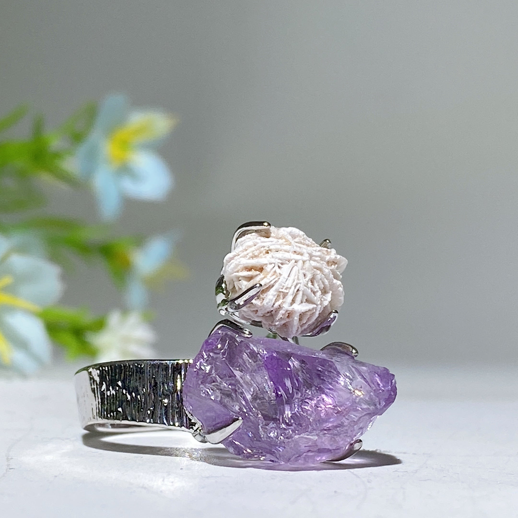 Adjustable Double Raw Crystal Stone Spiritual Ring Healing Energy