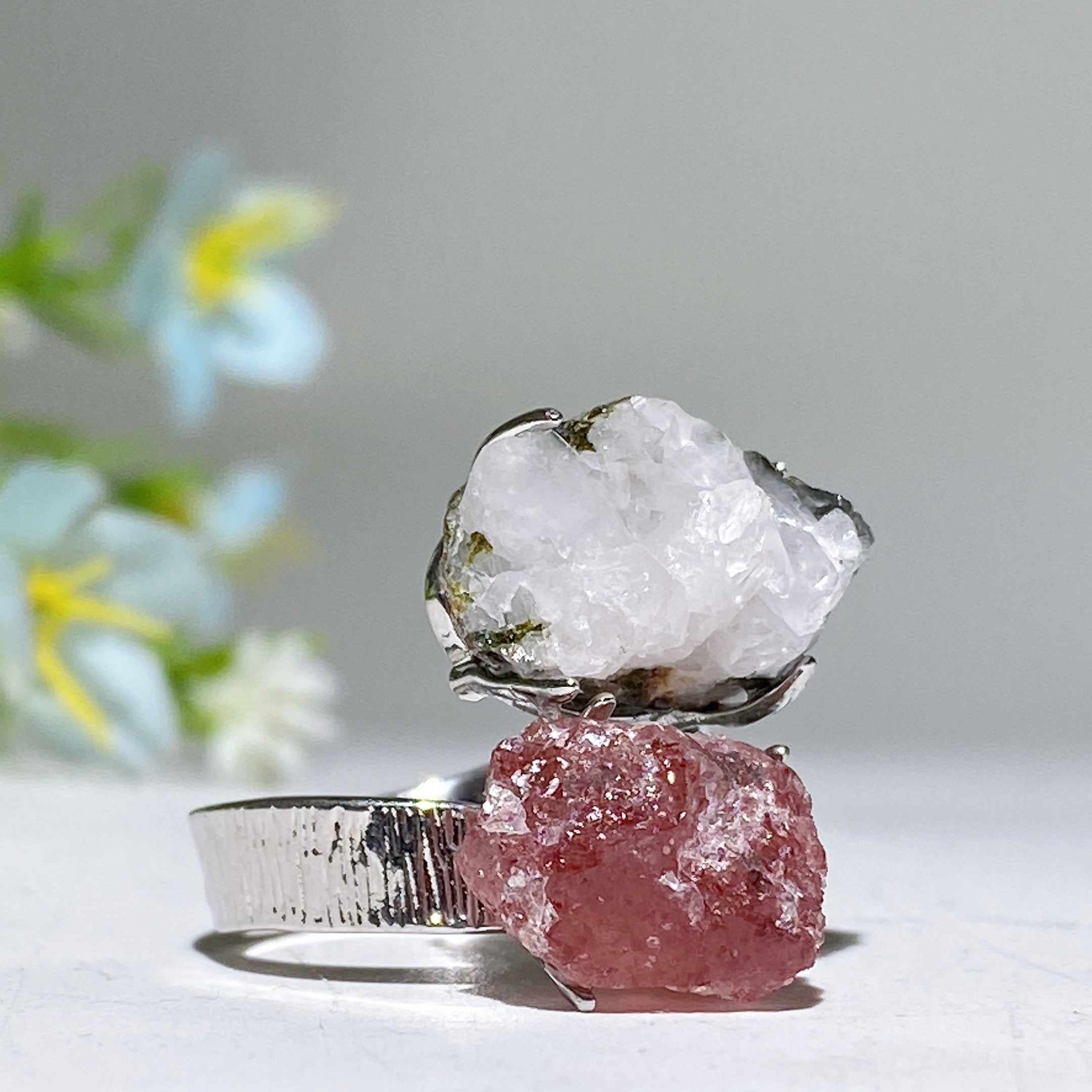 Adjustable Double Raw Crystal Stone Spiritual Ring Healing Energy