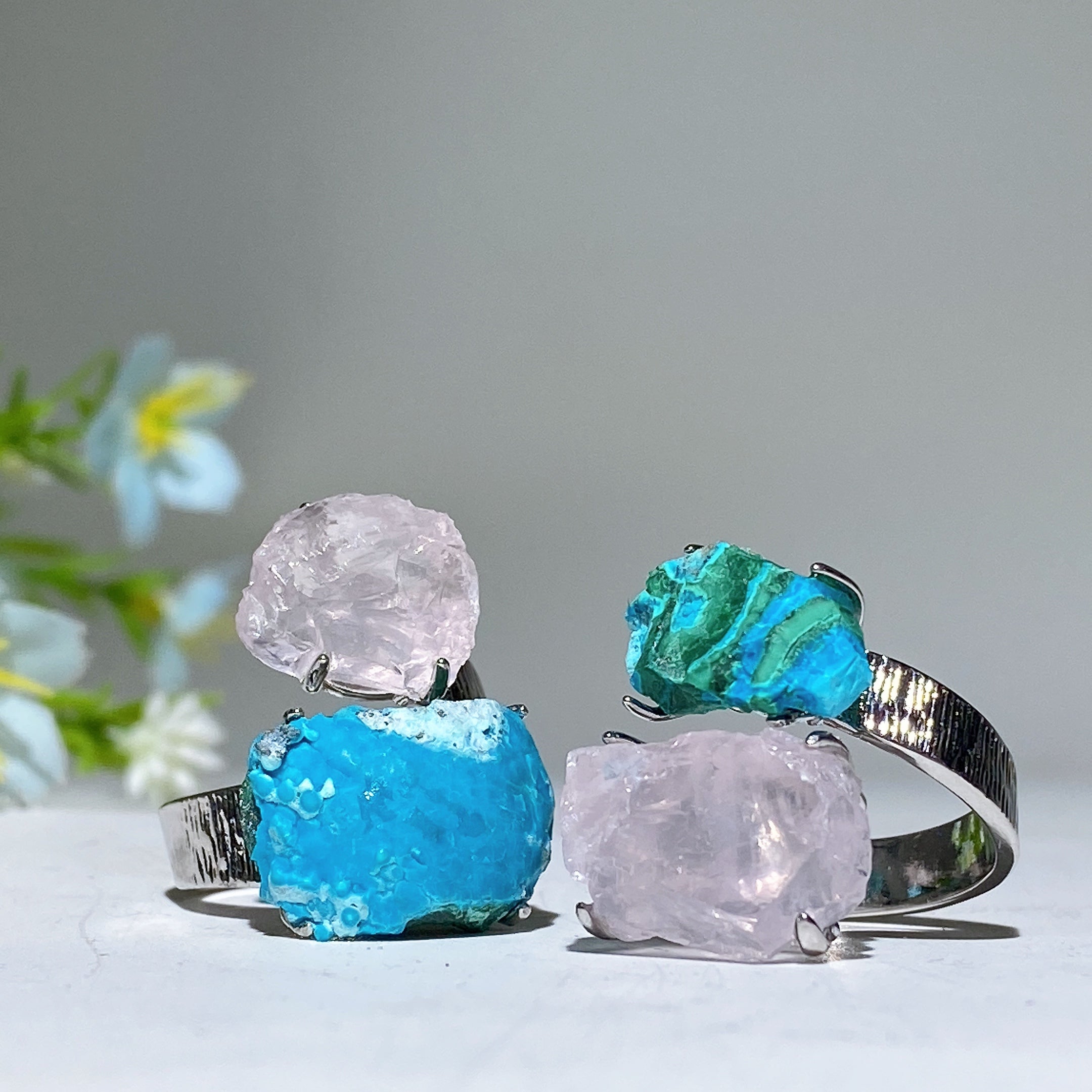 Adjustable Double Raw Crystal Stone Spiritual Ring Healing Energy