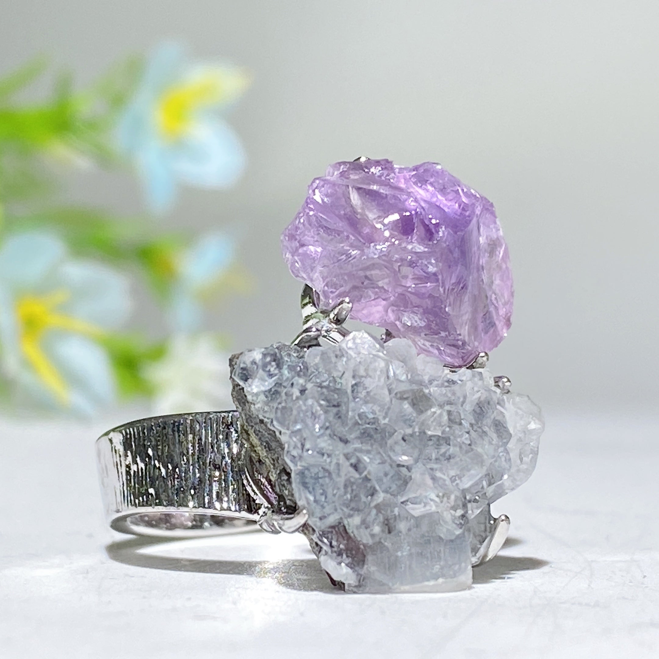 Adjustable Double Raw Crystal Stone Spiritual Ring Healing Energy