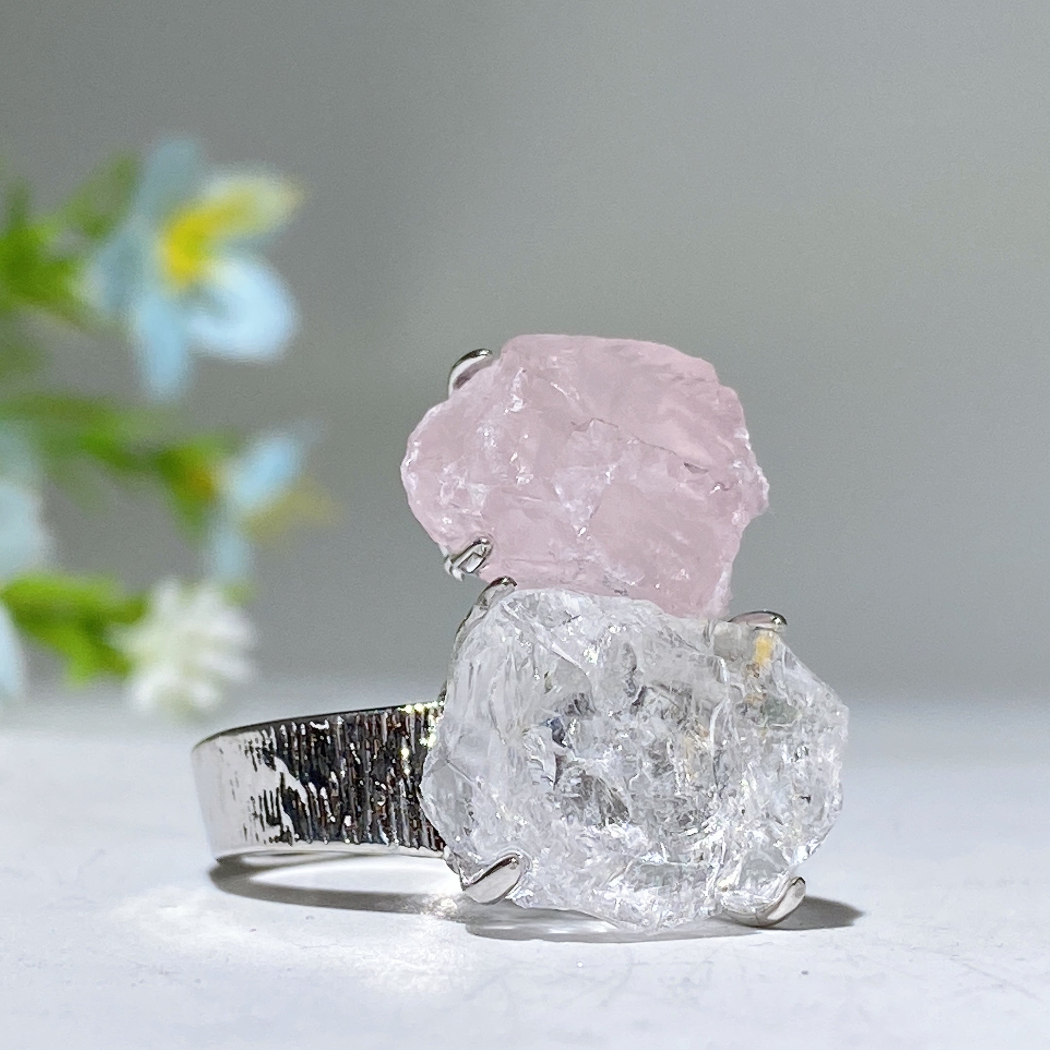 Adjustable Double Raw Crystal Stone Spiritual Ring Healing Energy