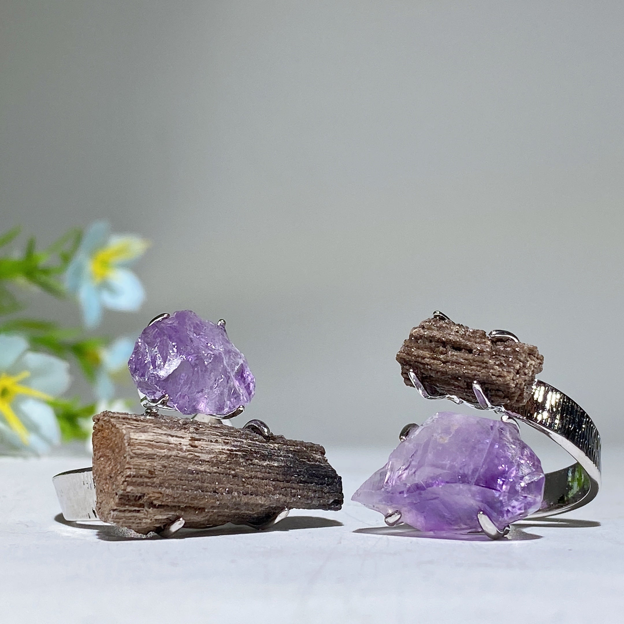 Adjustable Double Raw Crystal Stone Spiritual Ring Healing Energy