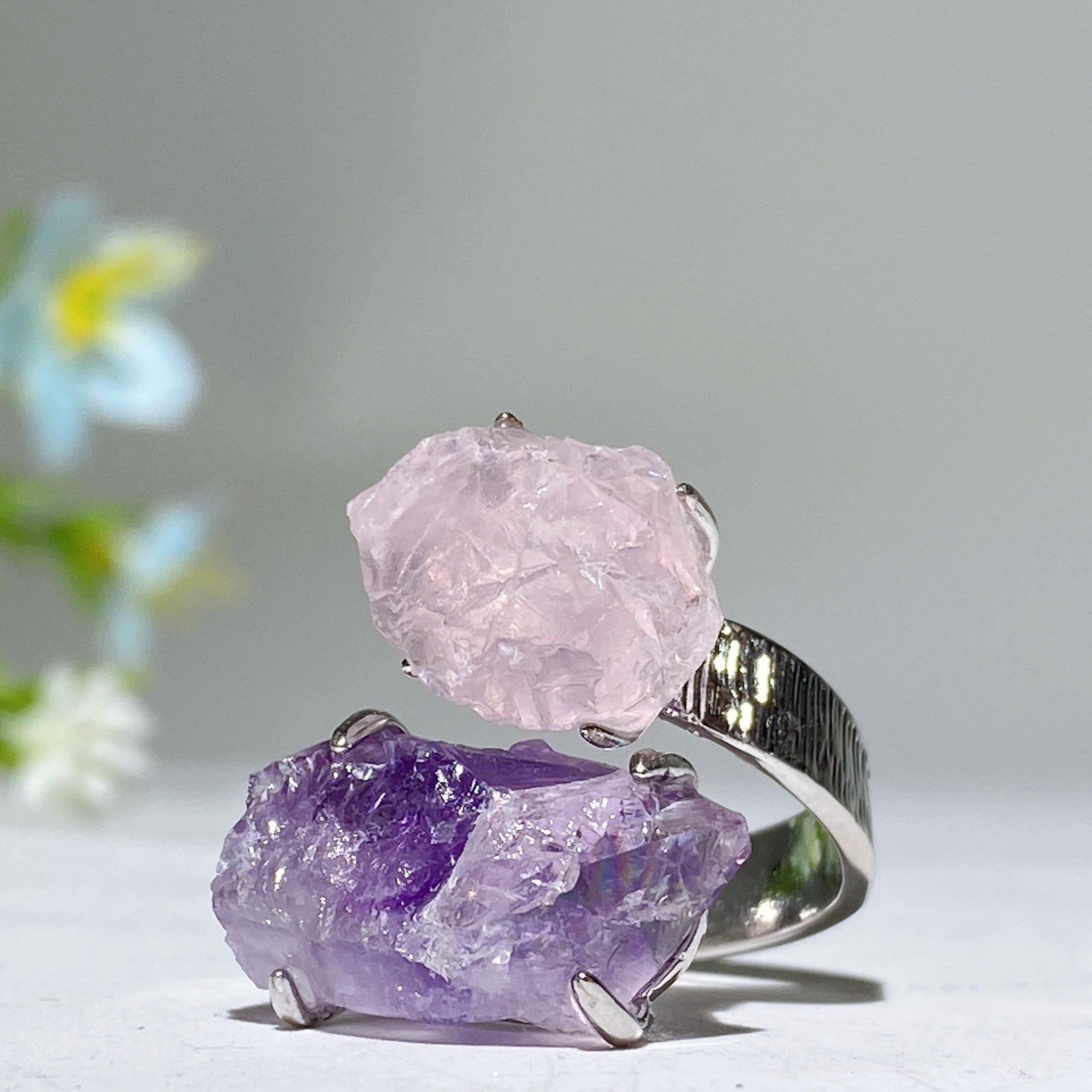 Adjustable Double Raw Crystal Stone Spiritual Ring Healing Energy