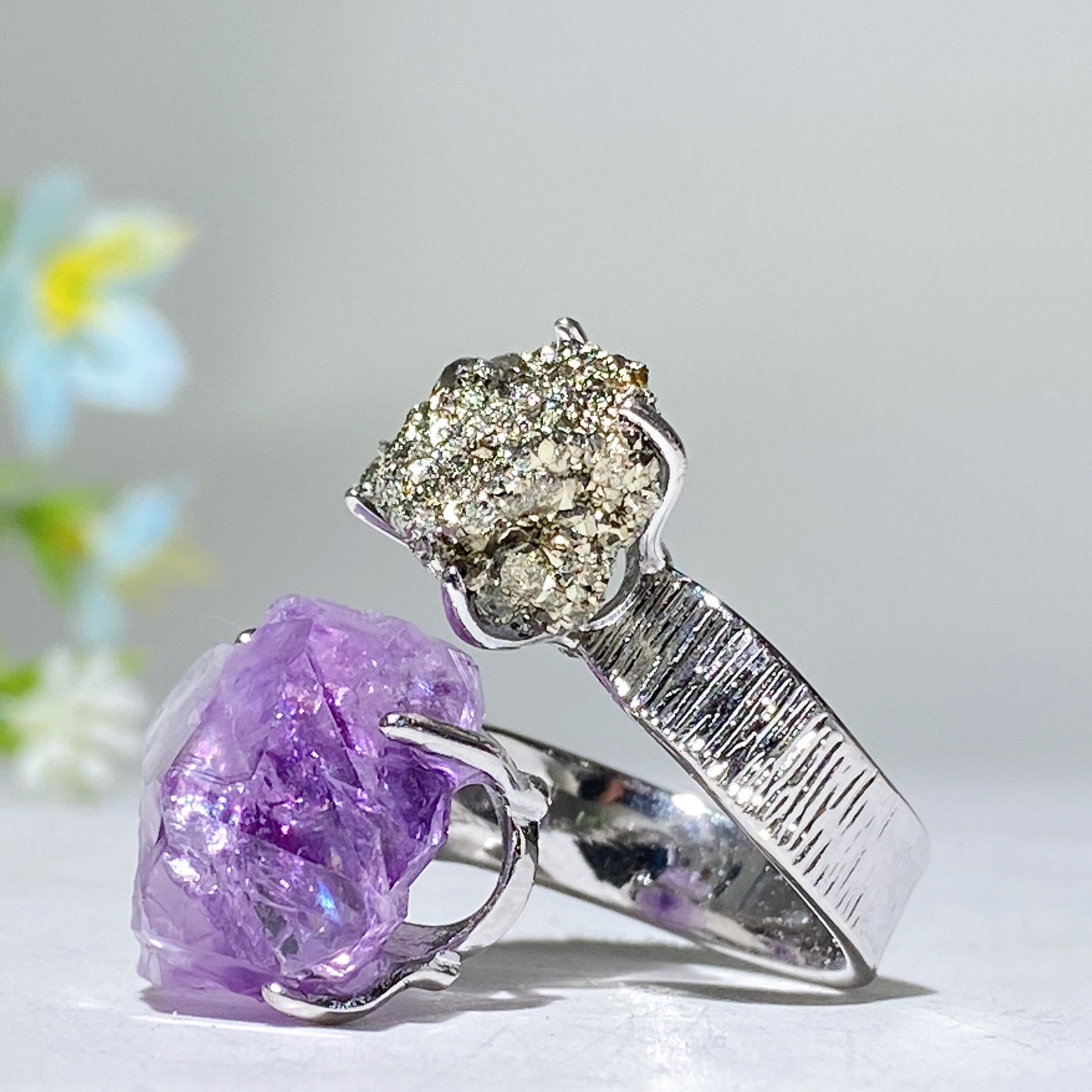 Adjustable Double Raw Crystal Stone Spiritual Ring Healing Energy