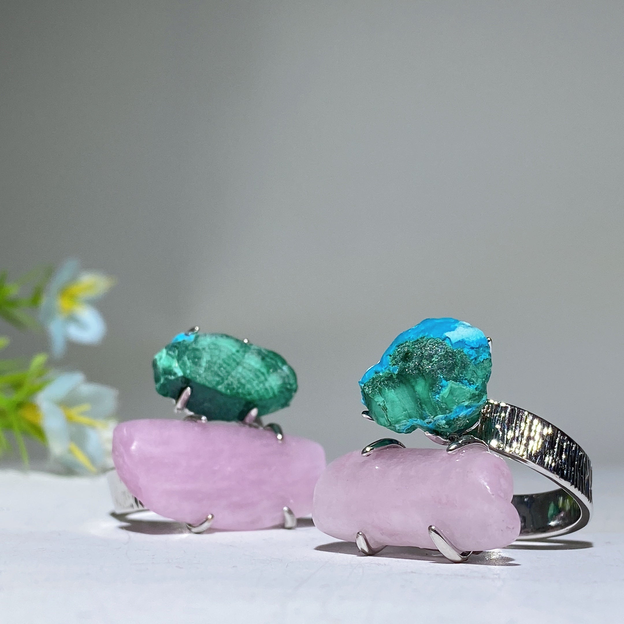 Adjustable Double Raw Crystal Stone Spiritual Ring Healing Energy