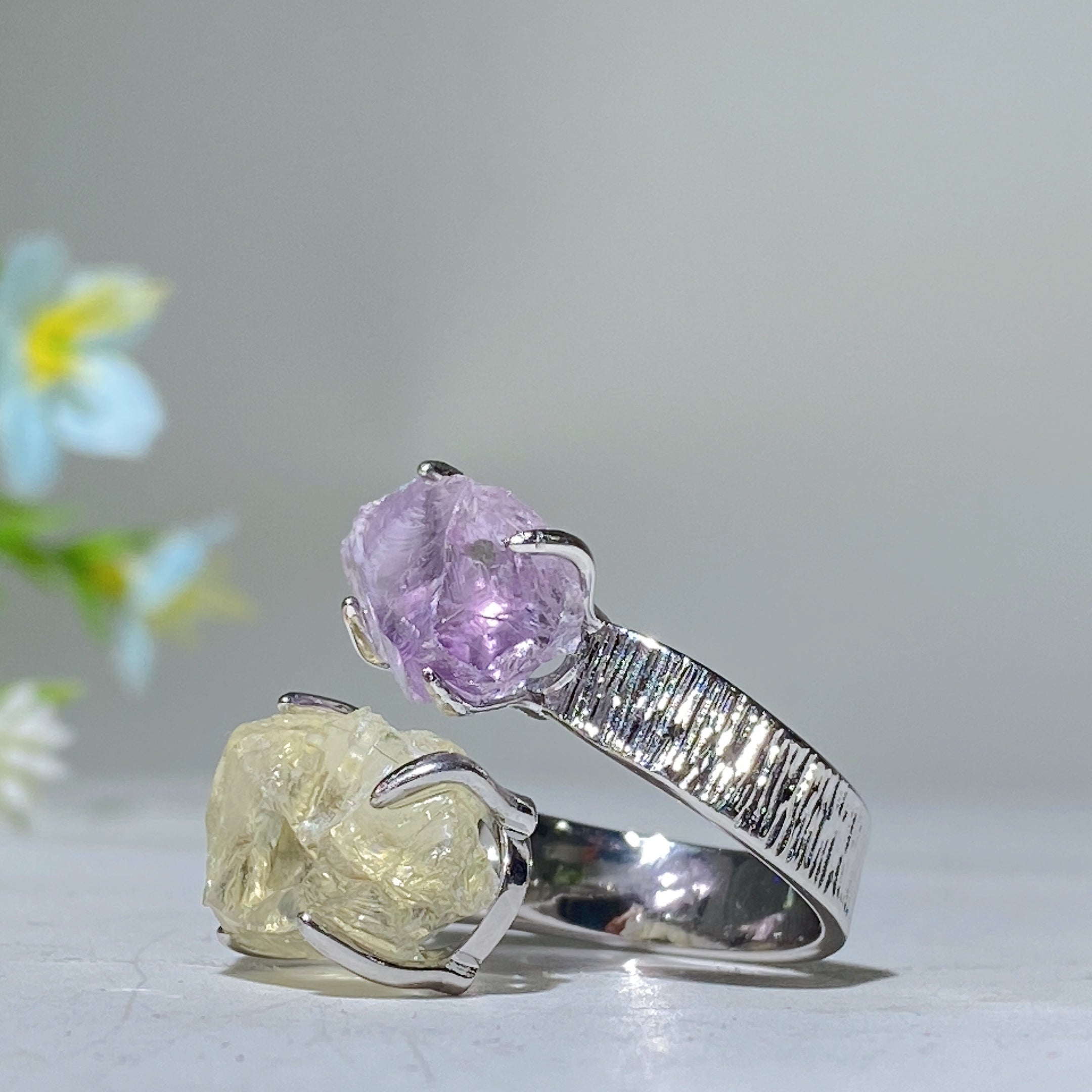 Adjustable Double Raw Crystal Stone Spiritual Ring Healing Energy