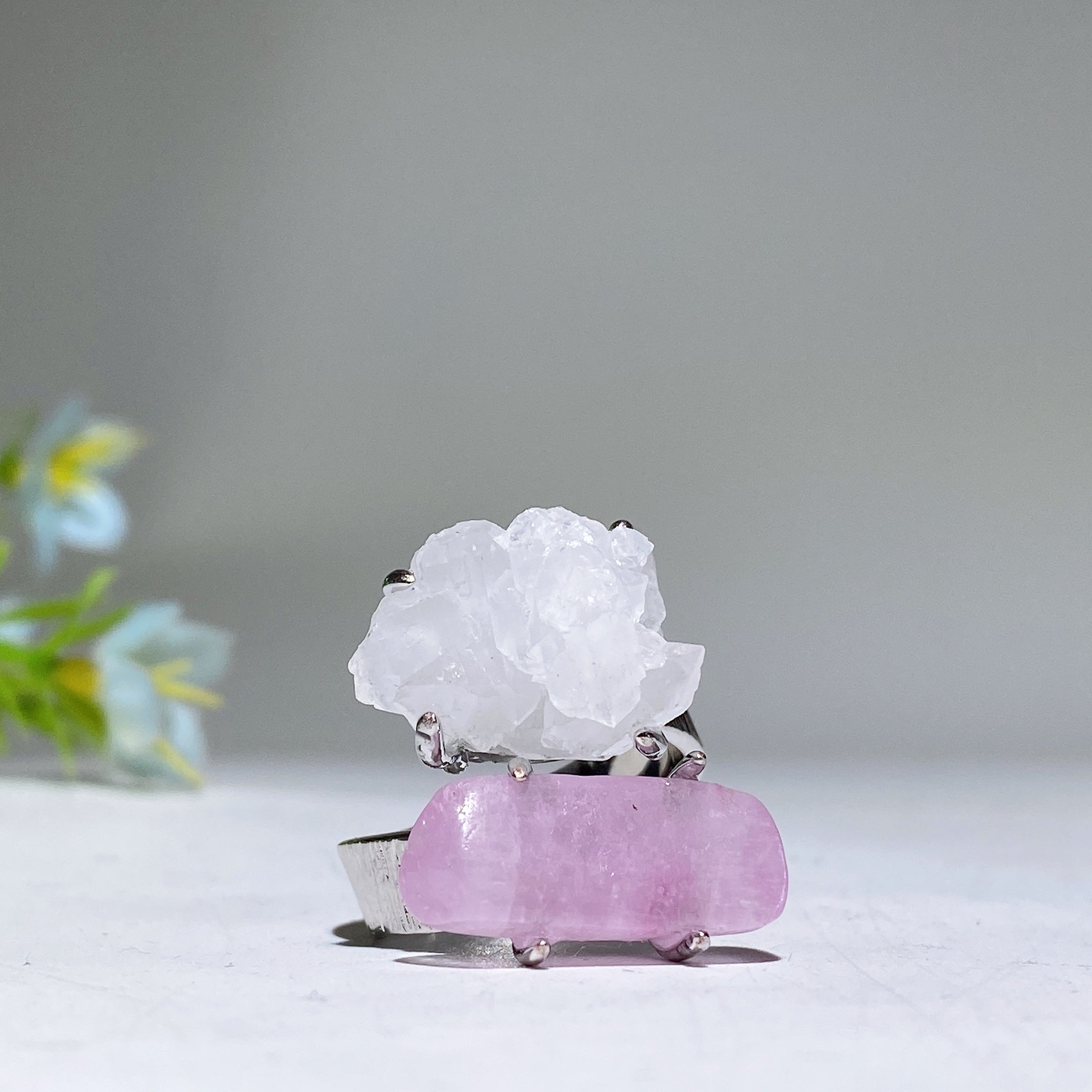 Adjustable Double Raw Crystal Stone Spiritual Ring Healing Energy