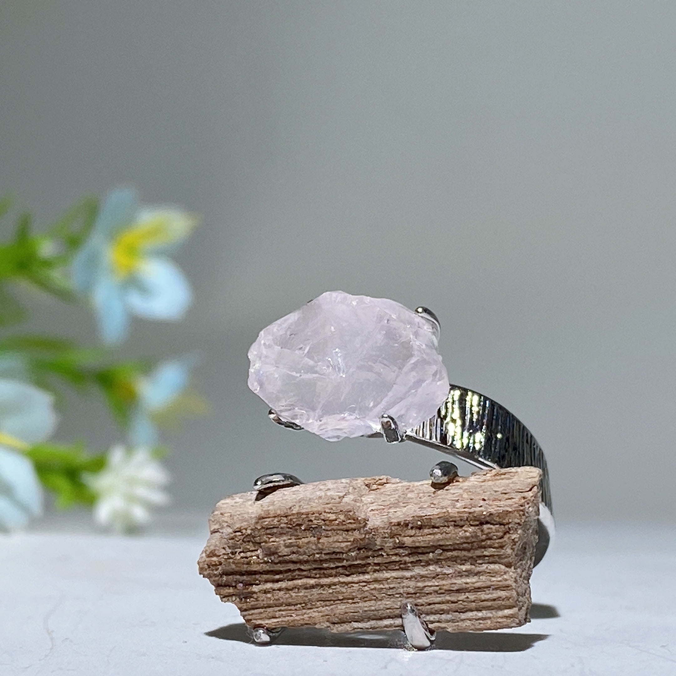 Adjustable Double Raw Crystal Stone Spiritual Ring Healing Energy