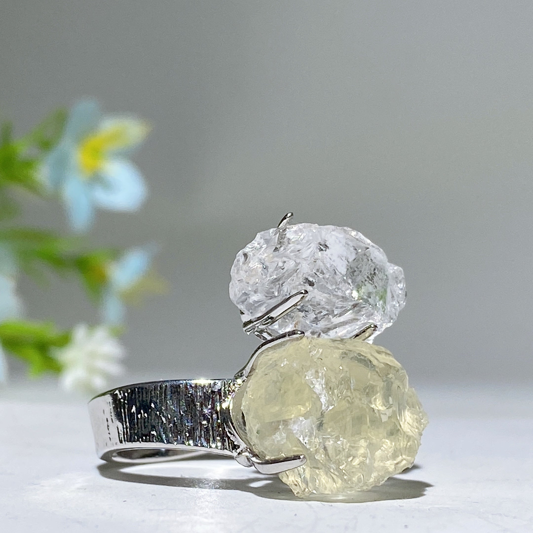 Adjustable Double Raw Crystal Stone Spiritual Ring Healing Energy