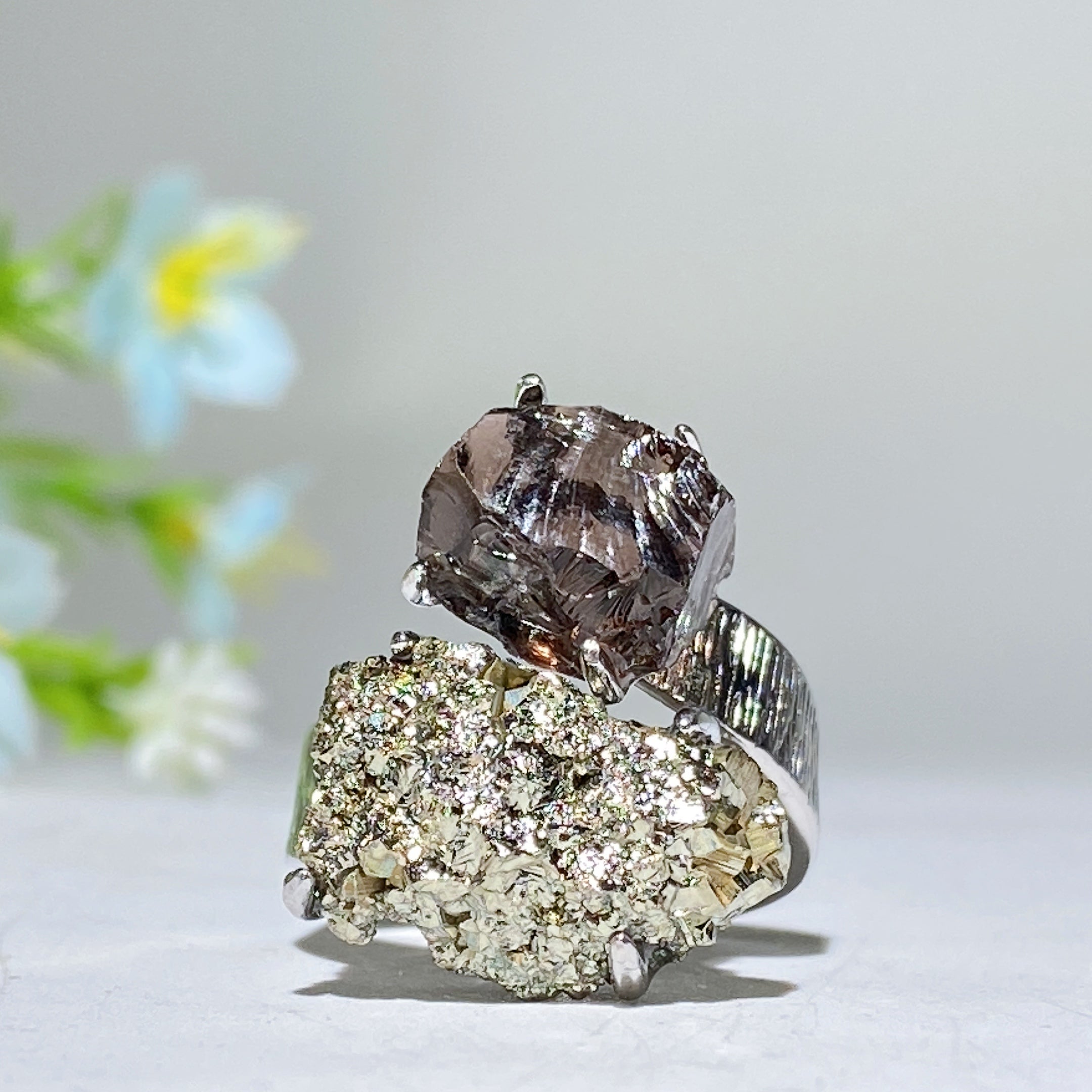 Adjustable Double Raw Crystal Stone Spiritual Ring Healing Energy