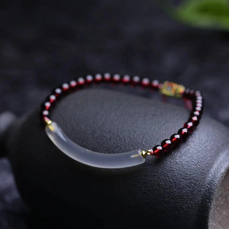 Adjustable Garnet Gray Agate Cuff Bracelet for Calm & Balance
